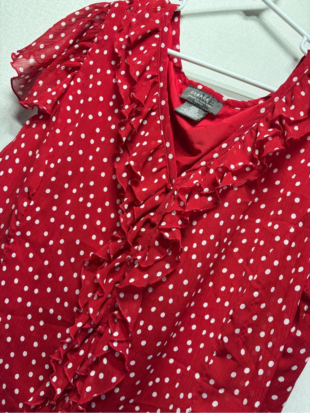 George Red Polka Dot Ruffle Front Blouse - Picture 5 of 7